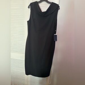 Black Sleeveless Cowl Neck Sheath Dress